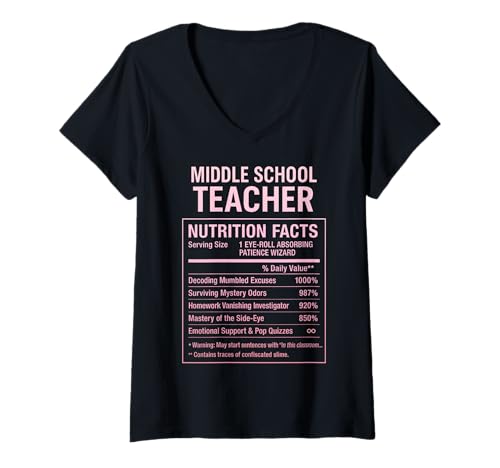Damen Middle School Teacher Lustige Fakten T-Shirt mit V-Ausschnitt Damen Middle School Teacher Lustige Fakten T-Shirt mit V-Ausschnitt von Gifts & Tees for Middle School Educators
