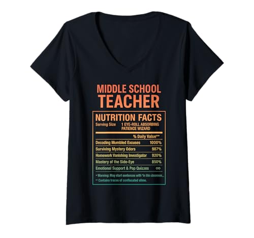 Damen Middle School Teacher Lustige Fakten T-Shirt mit V-Ausschnitt Damen Middle School Teacher Lustige Fakten T-Shirt mit V-Ausschnitt von Gifts & Tees for Middle School Educators