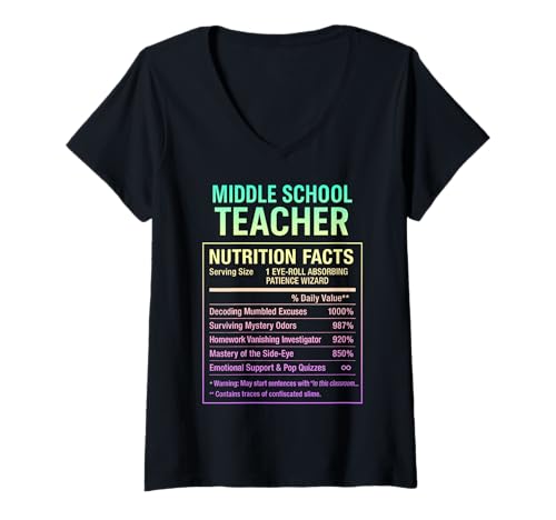Damen Middle School Teacher Lustige Fakten T-Shirt mit V-Ausschnitt Damen Middle School Teacher Lustige Fakten T-Shirt mit V-Ausschnitt von Gifts & Tees for Middle School Educators