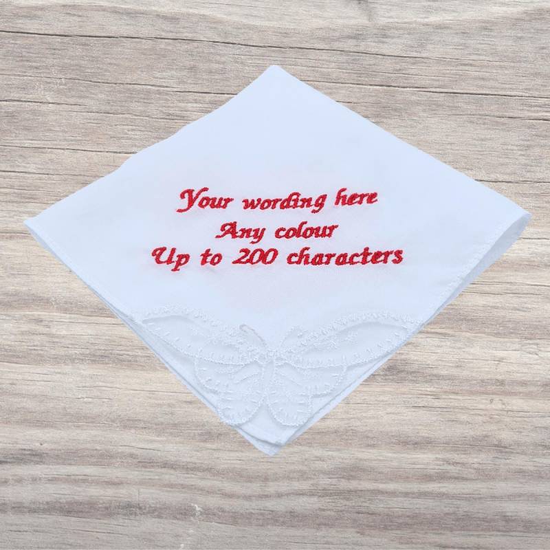 Personalisiertes Schmetterlings-Damentaschentuch - Mit Ihrem Wunschtext Bestickt von GiftsByKesh