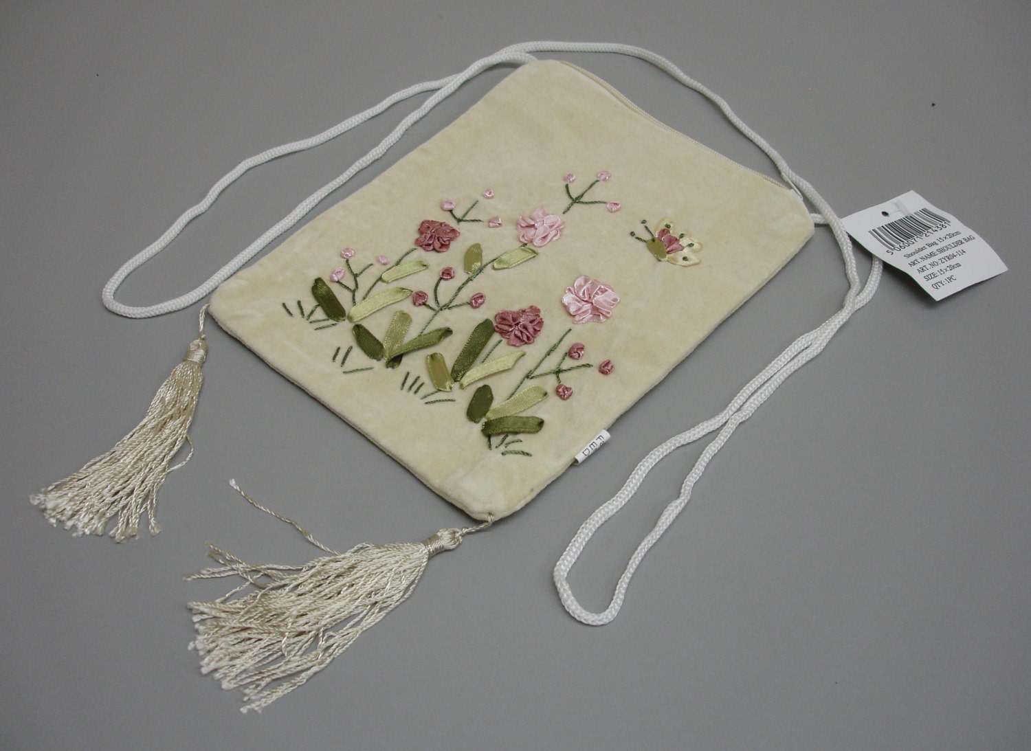 Neue Creme Samt Bestickte Umhängetasche Handtasche Band Dekoration Rs50 von GiftsScotland