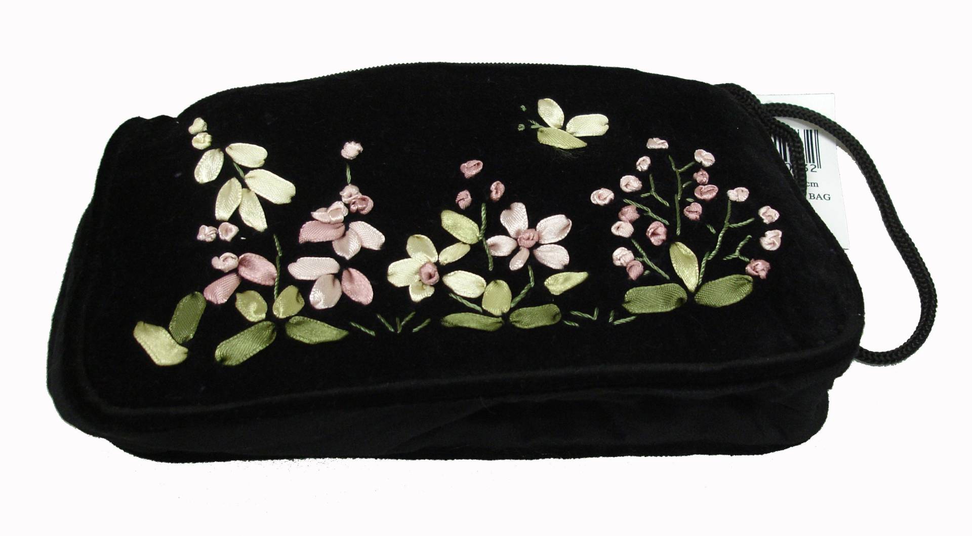 Schwarzer Samt Hand Bestickt Clutch Bag Kreditkartenbeutel Band Dekoration Baumwolle Gefüttert Reißverschluss Schmetterling Rca von GiftsScotland