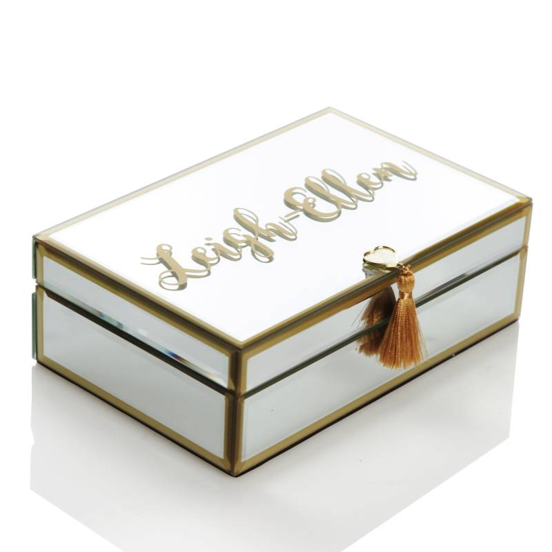 Personalisierte Glas Spiegel Schmuckschatulle Mit Gold Quaste Personalisierte Glas Spiegel Schmuckschatulle Mit Gold Quaste von GiftsandKeepsakesAU