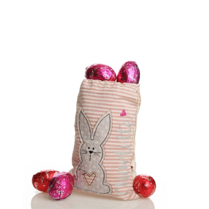 Personalisierte Ostern Pink Gestreifte Tasche Mit Hasenmotiv von GiftsandKeepsakesAU