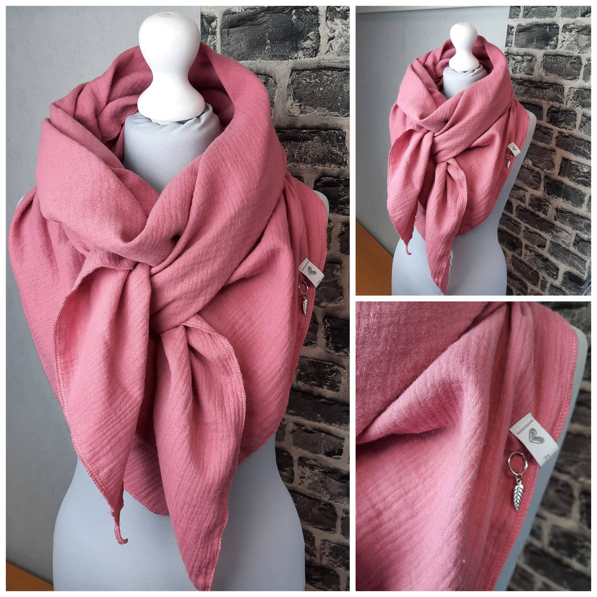 Rosafarbenes Xxl Dreieckstuch Aus Musselin/Double Gauze Mit Rosanem Rand von GiftsbyFarbenspiel