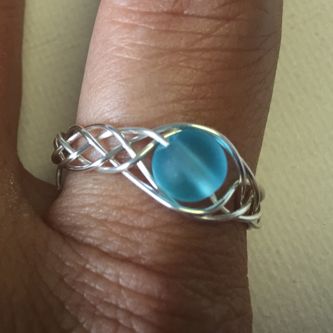 Blau Seeglas Sterling Silber Draht Gewebt Verstellbare Ring Blau Seeglas Sterling Silber Draht Gewebt Verstellbare Ring von GiftsbyKarenM