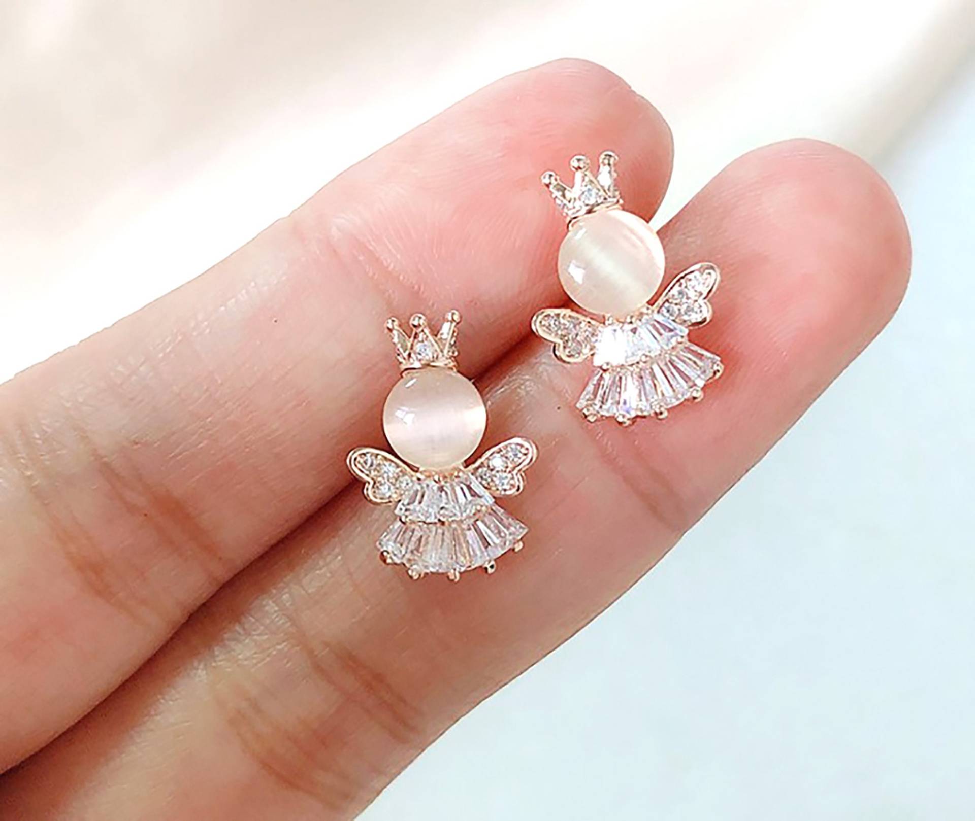 Silber Ohrringe Für Frauen, Ohrringe, Ohrstecker, Opal Engel Rose Gold Mädchen Kristall von GifttreeShop