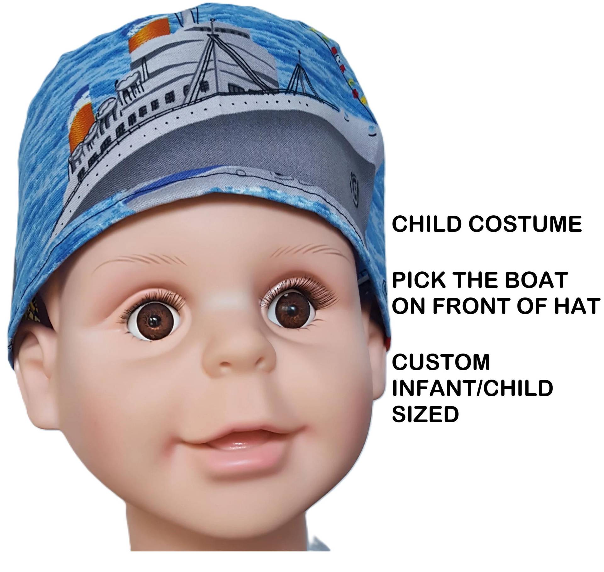 Scrub Hut Für Kinder Mit Bootmotiv Handgefertigte Kostümmütze Aus Baumwolle Scrub Hut Für Kinder Mit Bootmotiv Handgefertigte Kostümmütze Aus Baumwolle von GigHarborScrubHats