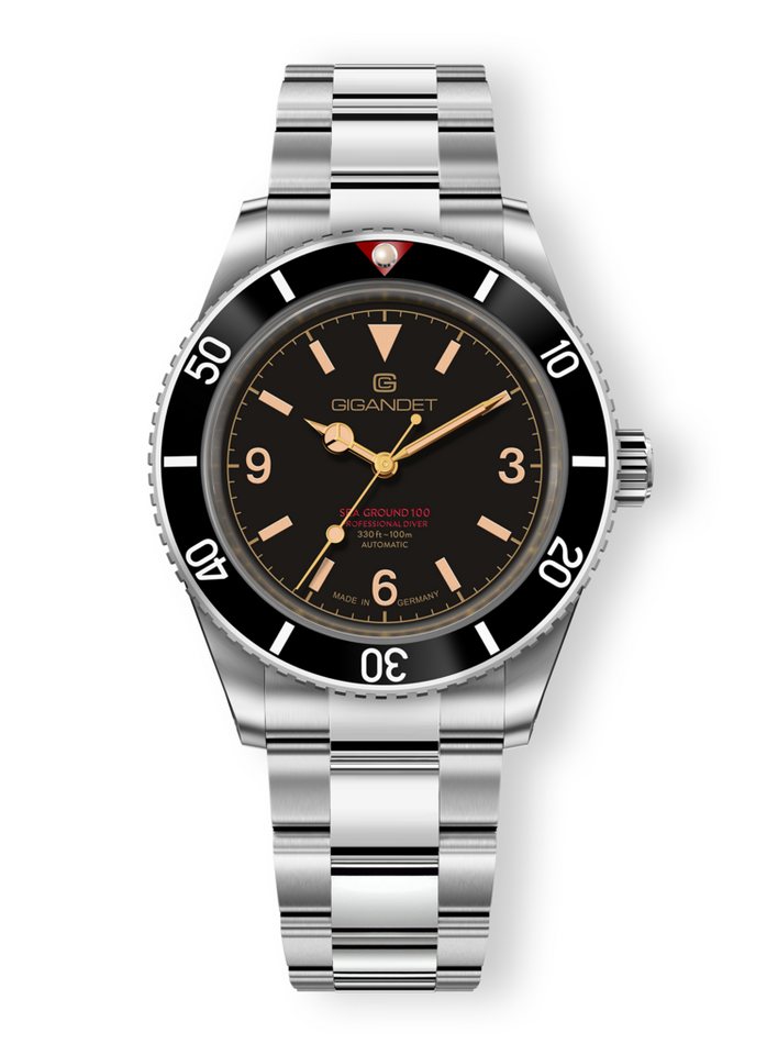 Gigandet Automatikuhr SEA GROUND 100, Made in Germany, Saphirglas, Swiss SuperLuminova, Glasboden von Gigandet