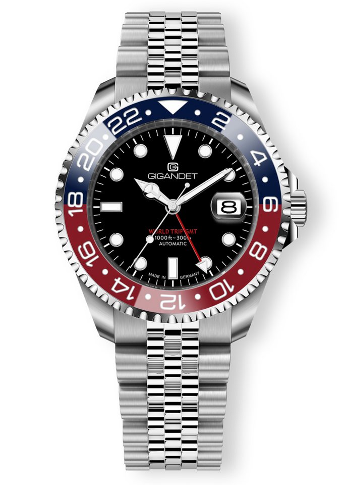 Gigandet Automatikuhr Made in Germany, Saphirglas, WORLD TRIP GMT - G1000-006M-C, GMT, Keramik, verschraubtes Band von Gigandet