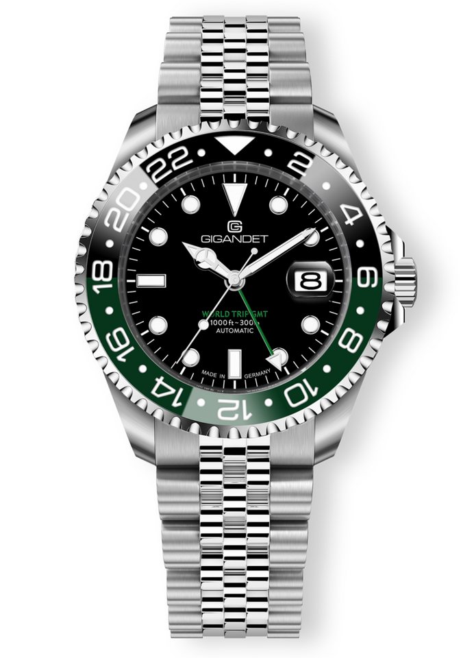 Gigandet Automatikuhr Made in Germany, Saphirglas, WORLD TRIP GMT - G1000-010M-C, GMT, Keramik, verschraubtes Band von Gigandet