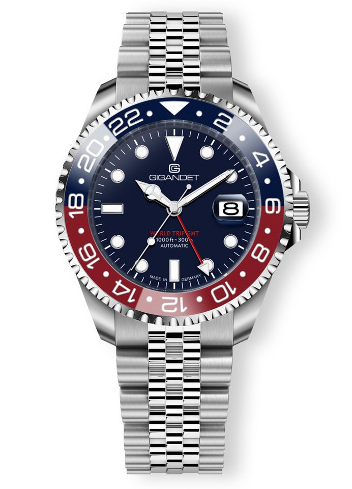 Gigandet Automatikuhr Made in Germany, Saphirglas, WORLD TRIP GMT - G1000-009M-C, GMT, Keramik, verschraubtes Band von Gigandet