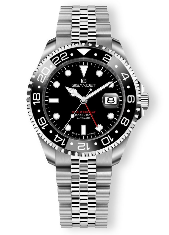 Gigandet Automatikuhr Made in Germany, Saphirglas, WORLD TRIP GMT - G1000-004M-C, GMT, Swiss SuperLuminova, Keramik, verschraubtes Band von Gigandet