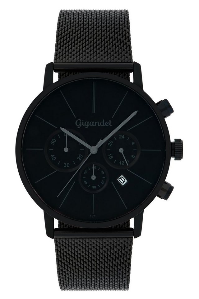 Gigandet Chronograph MINIMALISM Armbanduhr Uhr Damenuhr Herrenuhr Unisex schwarz G32-008, Mesharmband, Edelstahlgehäuse, 3ATM wasserdicht, Modell G32-008 von Gigandet