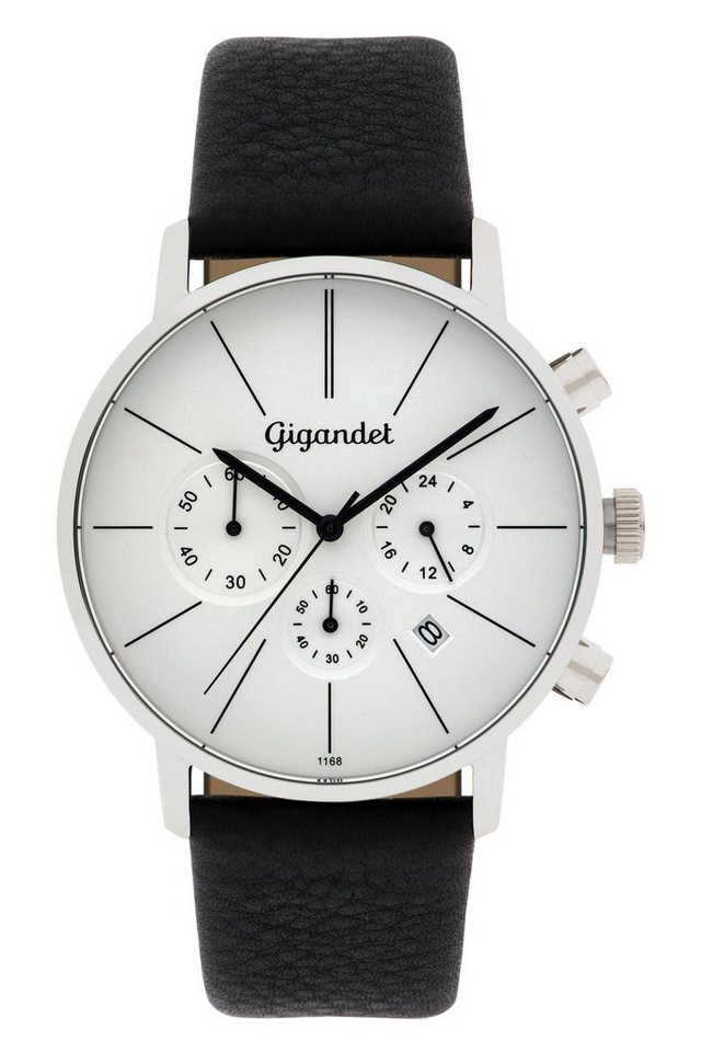 Gigandet Chronograph MINIMALISM Armbanduhr Uhr Damenuhr Herrenuhr Unisex weiß schwarz G32-001, Lederarmband, Edelstahlgehäuse, 3ATM wasserdicht, Modell G32-001 von Gigandet