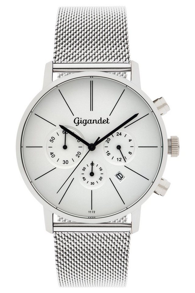 Gigandet Chronograph MINIMALISM Armbanduhr Uhr Damenuhr Herrenuhr Unisex weiß silber G32-005, Mesharmband, Edelstahlgehäuse, 3ATM wasserdicht, Modell G32-005 von Gigandet