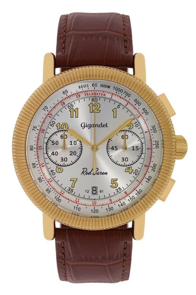 Gigandet Chronograph Red Baron IV, Mineralglas, Chronograph, Datumsanzeige, Tachymeter, Telemeter von Gigandet