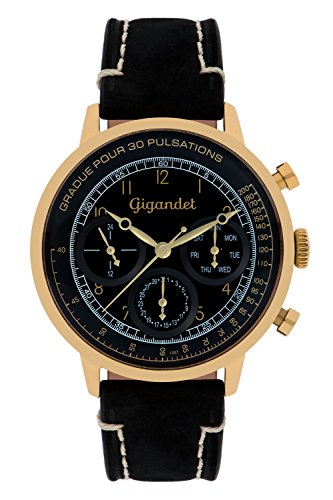 Gigandet Quarz Herren-Armbanduhr Pulsation Multifunktion Uhr Datum Analog Lederarmband Schwarz Gold G45-004 von Gigandet