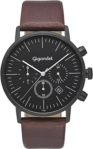 Gigandet Herren-Armbanduhr Quarz Dualzeit Analog mit Lederarmband braun Minimalism G22-004 von Gigandet