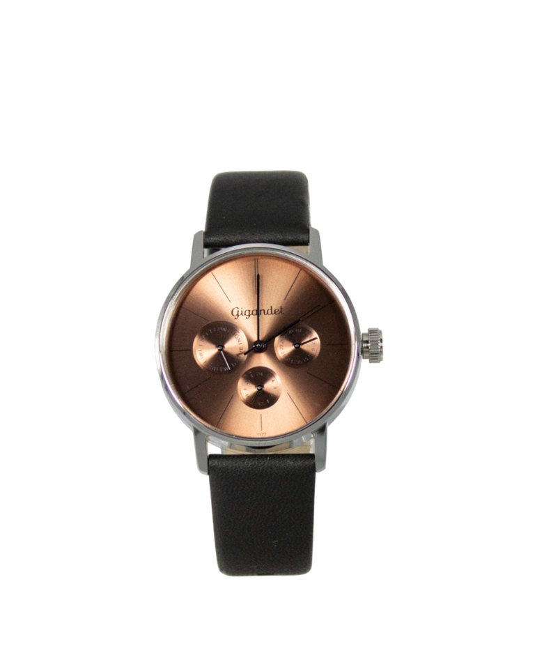 Gigandet Quarzuhr Armbanduhr Damen Multifunktion Datum Edelstahl Leder Braun G38-009, Mineralglas, Tag- und Datumsanzeige, 24-Std. Anzeige von Gigandet