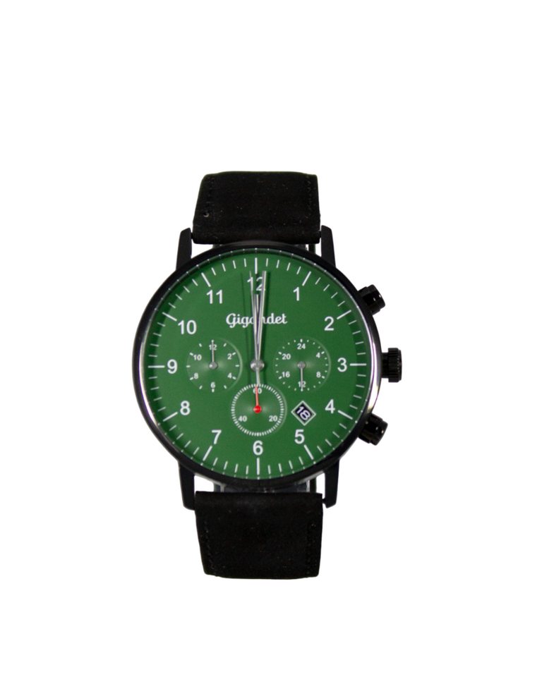 Gigandet Quarzuhr Armbanduhr Herren Edelstahl Lederband Grün Schwarz G21-010, Mineralglas, 2. Zeitzone, Datumsanzeige, 24-Std. Anzeige von Gigandet