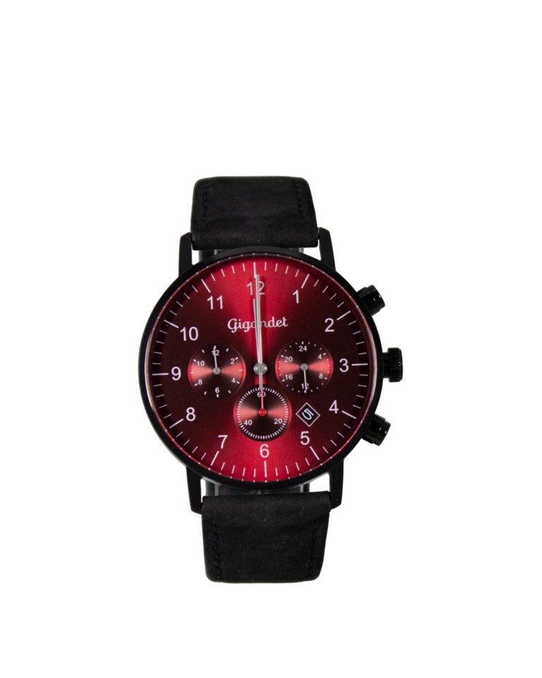 Gigandet Quarzuhr Armbanduhr Herren Edelstahl Lederband Rot Schwarz G21-009, Mineralglas, 2. Zeitzone, Datumsanzeige, 24-Std. Anzeige von Gigandet