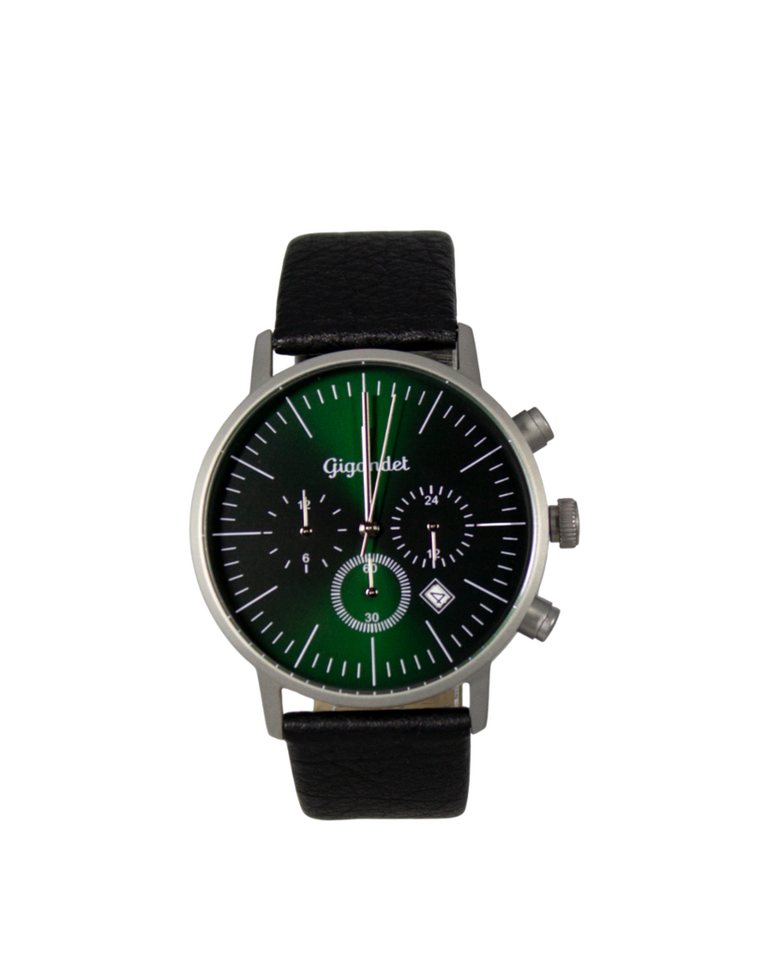 Gigandet Quarzuhr Armbanduhr Multifunktion Herren Damen Edelstahl Leder Grün G22-010, Mineralglas, 2. Zeitzone, Datumsanzeige, 24-Std. Anzeige von Gigandet
