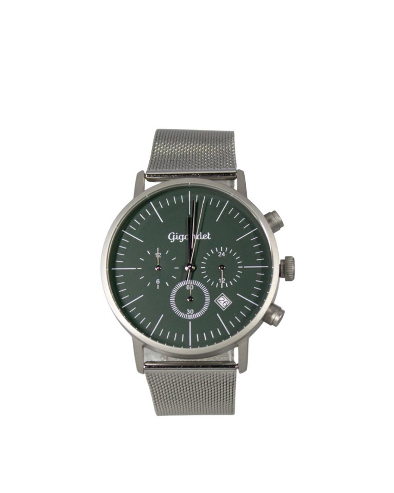 Gigandet Quarzuhr Armbanduhr Multifunktion Herren Damen Edelstahl Silber Grün G22-008, Mineralglas, 2. Zeitzone, Datumsanzeige, 24-Std. Anzeige von Gigandet