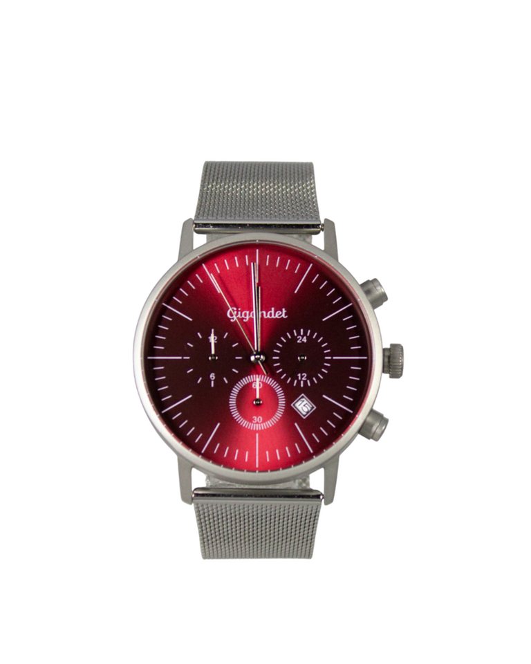 Gigandet Quarzuhr Armbanduhr Multifunktion Herren Damen Edelstahl Silber Rot G22-009, Mineralglas, 2. Zeitzone, Datumsanzeige, 24-Std. Anzeige von Gigandet