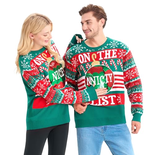 Giggling Getup Hässliche Weihnachtspullover für Männer, frecher Weihnachtspullover mit Pailletten für Männer, lustiger hässlicher Weihnachtspullover in Grün von Giggling Getup