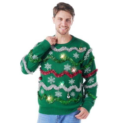 Giggling Getup Hässlicher Weihnachtspullover für Männer, hässlicher Weihnachtspullover mit LED-Leuchten in Grün, hässlicher Weihnachtspullover für Männer von Giggling Getup