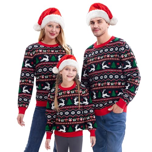 Giggling Getup Passender Familien-Weihnachtspullover, süßer weihnachtlicher Langarm-Strickpullover, schwarzer hässlicher Weihnachtspullover für Männer von Giggling Getup