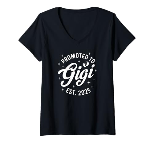 Damen Promoted to Gigi 2025 Baby Ankündigung T-Shirt mit V-Ausschnitt von Gigi First Time Grandma 2025 Pregnancy Surprise