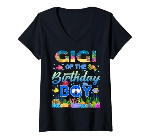 Damen Gigi of The Birthday Boy Seefisch Ozeantiere passend T-Shirt mit V-Ausschnitt Damen Gigi of The Birthday Boy Seefisch Ozeantiere passend T-Shirt mit V-Ausschnitt von Gigi Of The Birthday Boy Sea Fish Ocean Animals