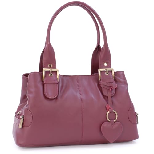 Gigi - Damen Leder Henkeltasche - Handtasche Klein/Mittelgroß - mit Herz Schlüsselring - Othello 6165 - Burgund/Rot von Gigi