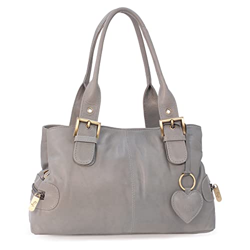 Gigi - Damen Leder Henkeltasche - Handtasche Klein/Mittelgroß - mit Herz Schlüsselring - Othello 6165 - Grau von Gigi