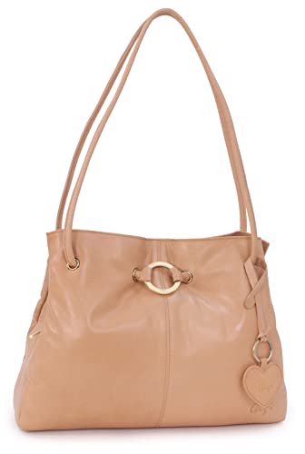 Gigi - Damen Leder Schultertasche - Handtasche Mittelgroß mit Viele Fächer - Shopper mit Herz Schlüsselring - OTHELLO 4323 - Honig/Hellbraun von Gigi