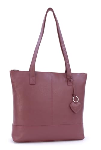 Gigi - Damen Leder Schultertasche - Tote Bag Groß - Handtasche mit Herz Schlüsselring - OTHELLO 9101A - Burgund/Rot von Gigi