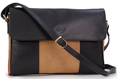 Gigi - Leder - Damenhandtasche/Umhängetasche - OTHELLO 6816" - Schwarz/Honig (Hellbrun) von Gigi
