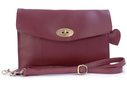 Gigi - Damen Leder Umhängetasche Klein - Crossbody Bag - Abendtasche - Clutch mit Abnehmbarer Verstellbarer Schultergurt - Othello 8757G - Burgund von Gigi