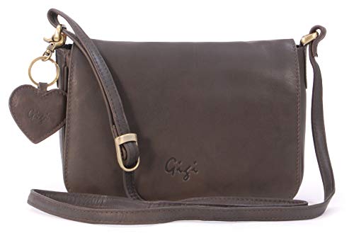 Gigi - Damen Leder Umhängetasche - Crossbody Bag Handtasche Klein - Verstellbarer Schultergurt - mit Herz Schlüsselring - OTHELLO 14578 - Dunkelbraun von Gigi