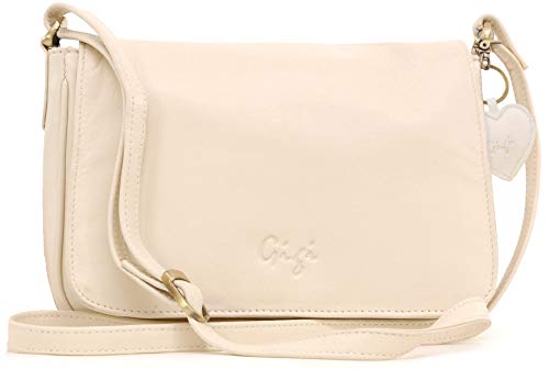 Gigi - Damen Leder Umhängetasche - Crossbody Bag Handtasche Klein - Verstellbarer Schultergurt - mit Herz Schlüsselring - OTHELLO 14578 - Elfenbein von Gigi