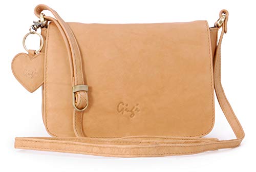 Gigi - Damen Leder Umhängetasche - Crossbody Bag/Handtasche Klein - Verstellbarer Schultergurt - mit Herz Schlüsselring - OTHELLO 14578 - Honig von Gigi