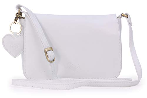 Gigi - Damen Leder Umhängetasche - Crossbody Bag/Handtasche Klein - Verstellbarer Schultergurt - mit Herz Schlüsselring - OTHELLO 14578 - Weiß von Gigi