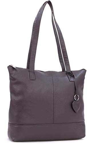 Gigi - Damen Leder Schultertasche - Tote Bag Groß - Handtasche mit Herz Schlüsselring - Othello 9101A - Dunkelbraun/Braun von Gigi