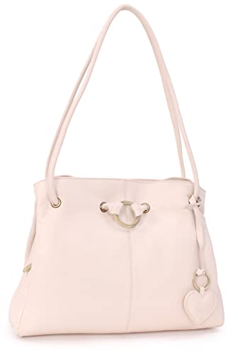 Gigi - Damen Leder Schultertasche - Handtasche Mittelgroß mit Viele Fächer - Shopper mit Herz Schlüsselring - OTHELLO 4323 - Elfenbein/Beige von Gigi