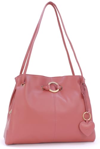 Gigi - Damen Leder Schultertasche - Handtasche Mittelgroß mit Viele Fächer - Shopper mit Herz Schlüsselring - OTHELLO 4323 - Rosa von Gigi