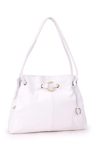 Gigi - Damen Leder Schultertasche - Handtasche Mittelgroß mit Viele Fächer - Shopper mit Herz Schlüsselring - OTHELLO 4323 - Weiß von Gigi