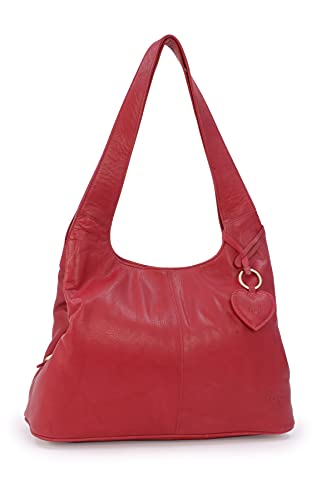 Gigi - Damen Leder Schultertasche - Handtasche Mittelgroß mit Viele Fächer- Herz Schlüsselring - OTHELLO 4326 - Rot von Gigi