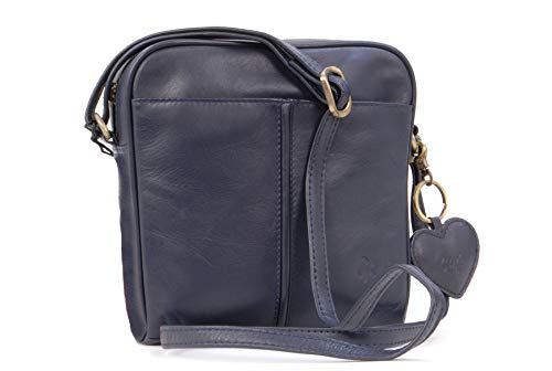 Gigi - Damen Leder Umhängetasche - Crossbody Bag Handtasche Klein - Verstellbarer Schultergurt - mit Herz Schlüsselring - OTHELLO 22-29 - Marine Blau von Gigi